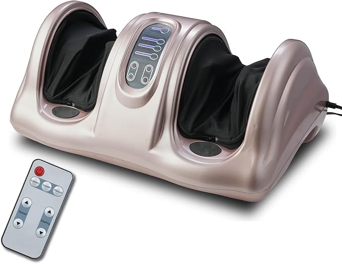 Foot Massager with Remote Control Deep Kneading and Rolling Massage for Feet Ankles Calves and Legs Black and Silver 23.3 x 13.5 x 2.3 Inches (G)