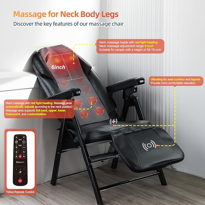 Foldable Electric Massage Chair with Heat FR-M25D Full Body Massage Portable Adjustable Backrest Height Neck Position Suitable for Heights from 59 in to 79 in