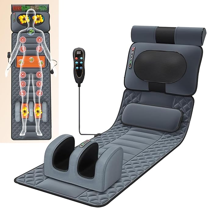 Full Body Massage Mat with HeatFoldable Back Massage Bed with 10 Vibrating MotorsElectric Massage Mats for BackNeck and ShoulderMuscle RelaxationGifts