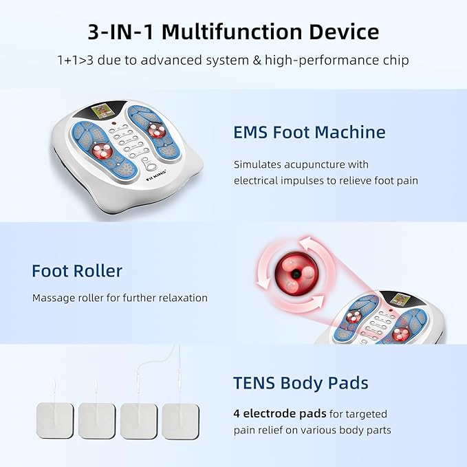 FIT KING Neuropathy Pain Relief for Feet Massager EMS Foot Massager for Neuropathy with TENS Pads Foot Circulation Stimulator for Plantar Fasciitis Diabetes Feet Pain Relief