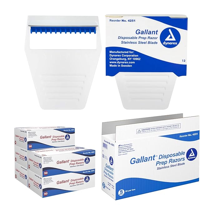 Dynarex Gallant Disposable Prep Razors Disposable Razors with Open Design Ergonomic Surgical Prep Razors 1 Case of 250 (5 Boxes of 50)