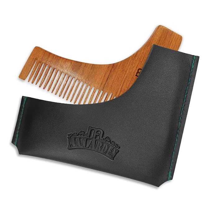 Man Arden Neem Wooden L Shaped Beard Comb with Rich Leather Pouch