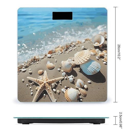 Ocean Sea Beach Seashells Starfish Blue Scale for Body Weight Anti-Slip Digital Bathroom Scale Sturdy Toughened Glass Weighing Scales High Precision Safe Rounded Corners Smart Scales