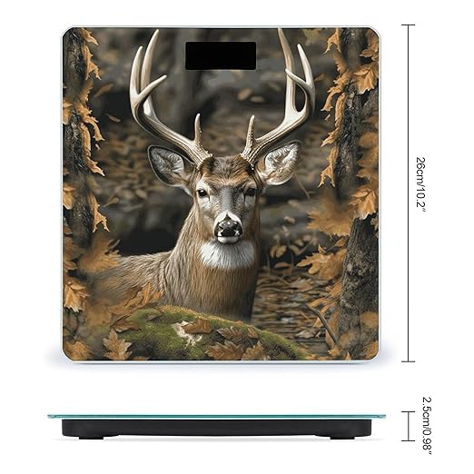 Camouflage Deer Bathroom Scale Automatic Power On/Off Body Scales LCD Backlight Display Square Digital Scale Rounded Corners Bathroom Scales for Home Bedrooms