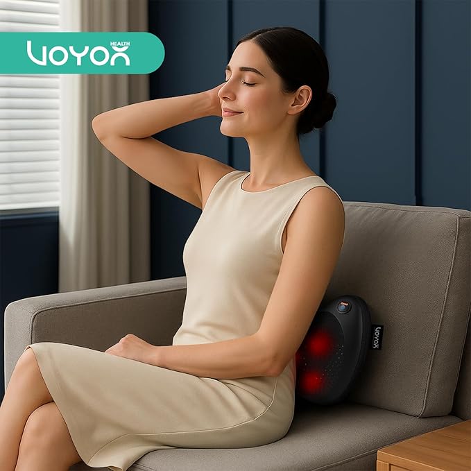 VOYOR-HEALTH Shiatsu Neck and Back Massager with Heat - 3D Kneading Deep Tissue Massage Pillow for Lower Back Shoulder Calf Foot Use at Home Car Office YZ100