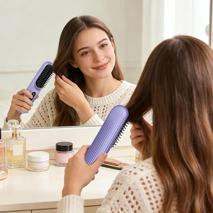 Hair Straighteners for Women3-Temp Rechargeable LCD Display - Cordless Hair Straightener Hot Brushfor Women Girls Long Short Styling Home Travel Party Daily Dating Wedding