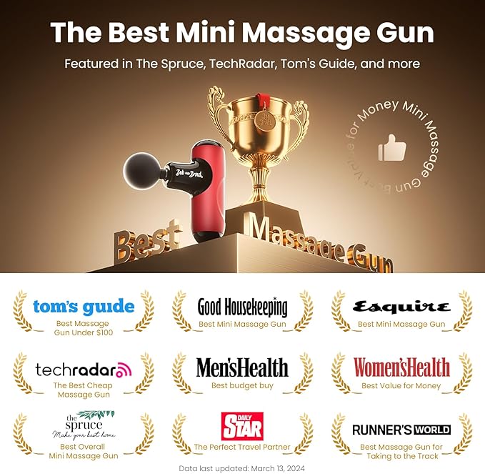 BOB AND BRAD Q2 Mini Massage Gun for Women - Portable Muscle Pain Relief Powerful Deep Tissue Percussion Massager Ultra Quiet Handheld Massager Designed for Travel - Red