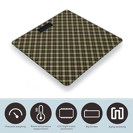 Yellow-Green Scottish Plaid Digital Bathroom Scale for Body Weight Lighted LCD Display Round Corner