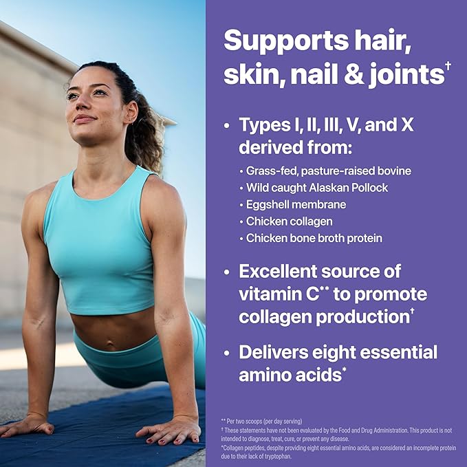 Orgain Hydrolyzed Multi Collagen Powder for Women &amp Men 20g Collagen Supports Hair Skin Nail &amp Joint Health Type I II III V X Vitamin C &amp Amino Acids Non-GMO Unflavored (21 Ser