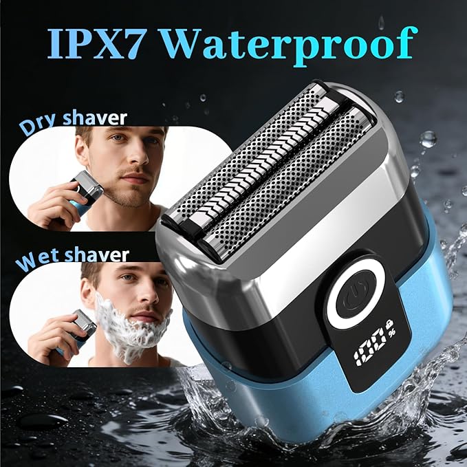 Electric Foil Shaver for Men: Mini Electric Razor for Face/Beard - 3 Floating Blades Cordless Razor with LED Display - IPX7 Waterproof Wet Dry Shaving for Travel &amp Home USB Type C