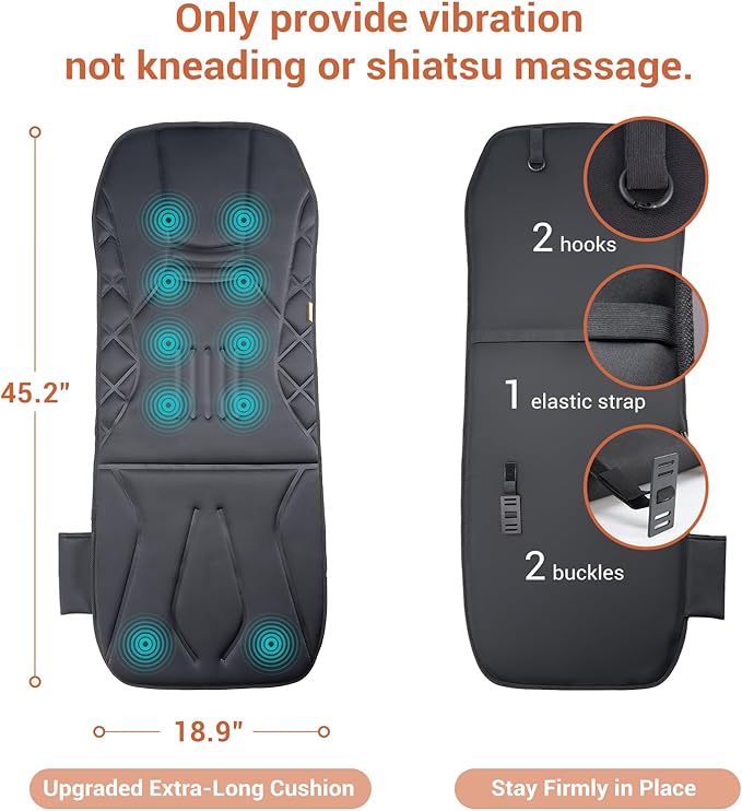 Upgraded Length Back Massager with Heat10 Vibration Massage Seat Cushion for HomeHeated Seat Cover Cushion for Pain Relief