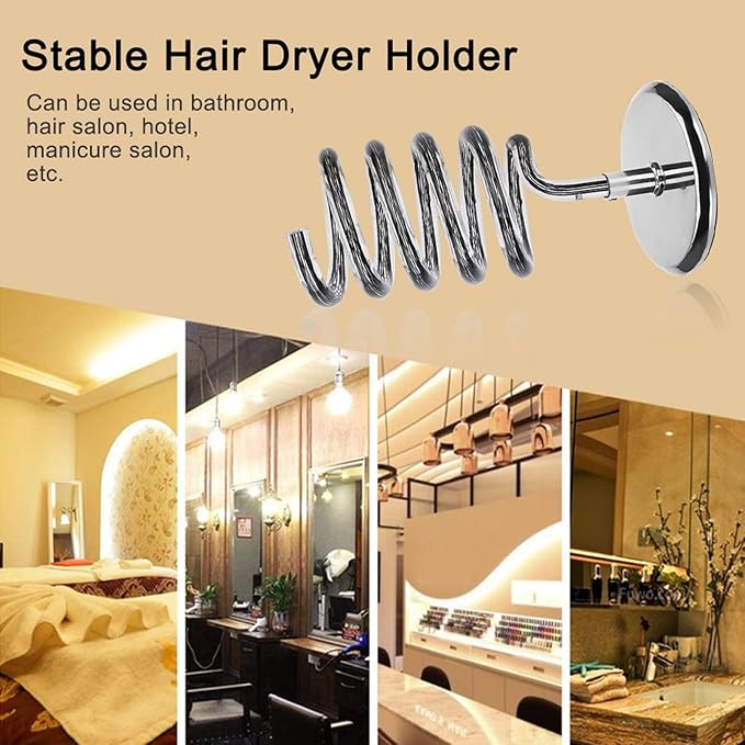Table Hair Dryer Holder Spiral Blow Hair Dryer Holder with 304 Stainless Steel Base Stand Acrylic Hair Dryer Holder for Salon Home Desktop Mount