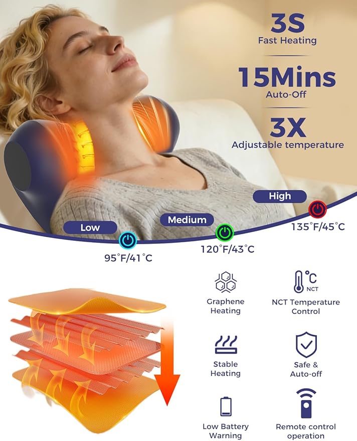 Heated Neck Stretcher for Pain ReliefCervical Traction Device3 Vibration Modes Portable Wireless Neck and Shoulder Relaxer Hump Corrector Pillow for TMJ Pain Relief and Cervical Spine Alignment