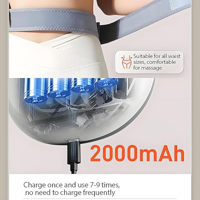 Abdominal Massager Electric Fast Warming Belly Belt 20kg/s Torque 3 Levels Intensity Adjustable 30mm Large Meteorite Massage Head for Waist/Neck/Thigh