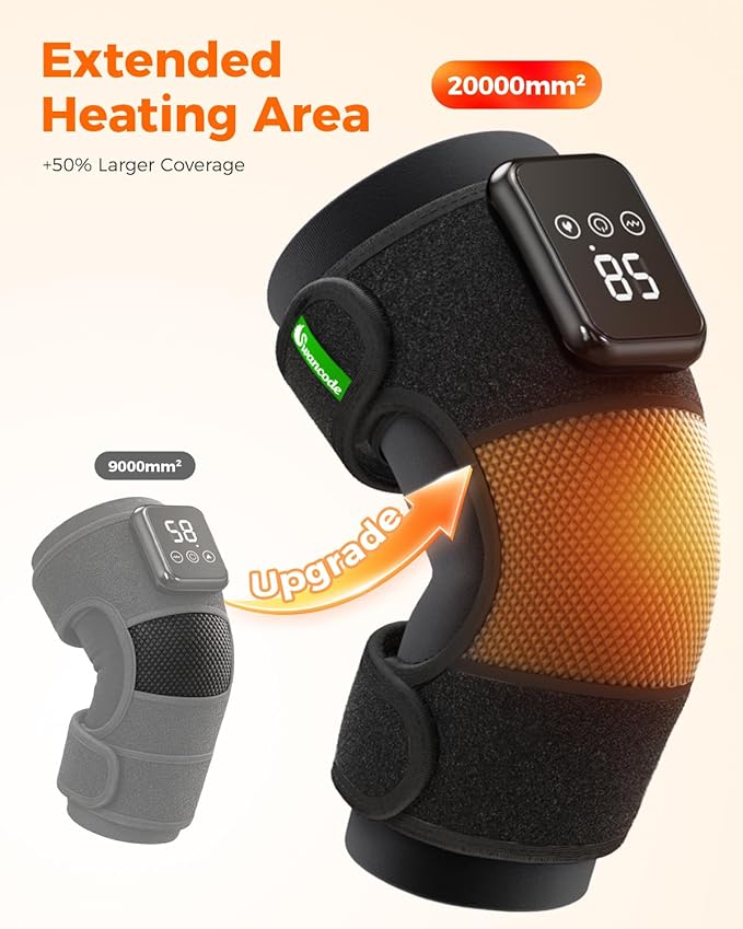 3-in-1 Knee Massager for Pain Relief with Heat Portable Heated Knee Brace with Extension Strap for Knee Elbow &amp Shoulder Cordless Rechargeable Electric Massagers for Joint Comfort (Pair)