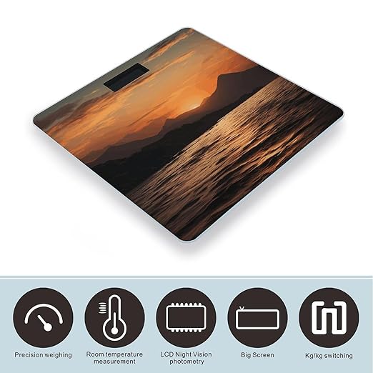 Mountain and Water at Sunset Scale for Body Weight High Precision Digital Weight Scales with LCD Display Anti-Slip Sturdy Slim Tempered Glass Bathroom Scale for Home Use