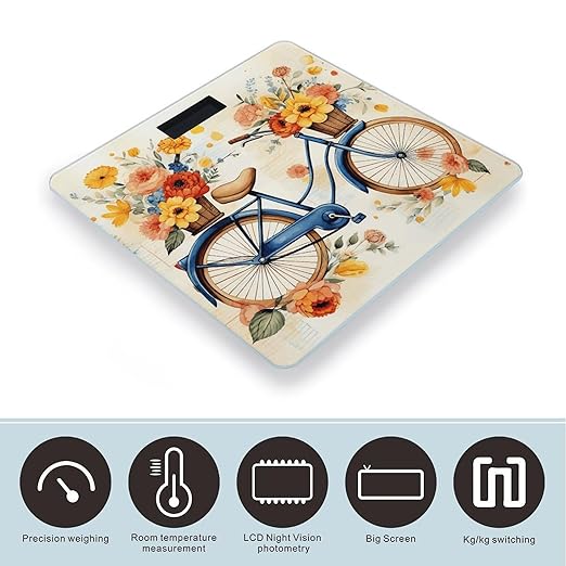 Flower Bicycle Bathroom Scale Rounded Smart Scale for Body Weight Automatic Power On/Off Weight Scales Accurate Bathroom Digital Scales for Pet Home Bedroom Kitchen