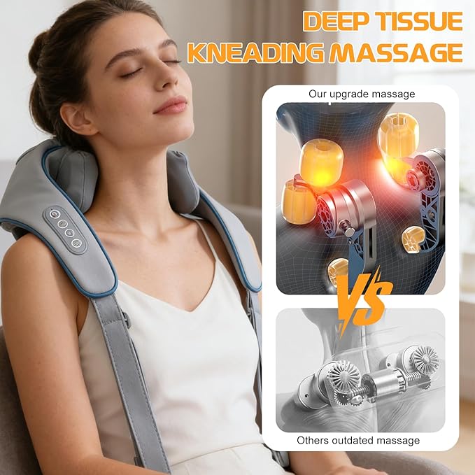 Neck Massager with Heat Therapexa Neck Massager &amp Shoulder6D Deep Kneading Shiatsu Massager for BackShoulder &amp Leg Pain Relief(Grey)