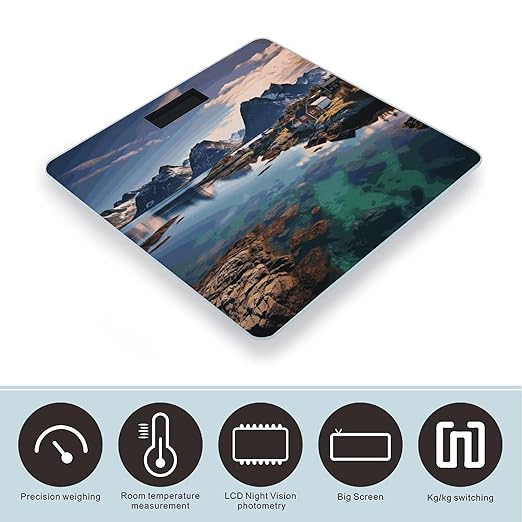 Norway Islands Bathroom Scale for Body Weight Bathroom Weighing Scale with Backlit LCD Display Highly Accurate Measures Weight Up to 180kg