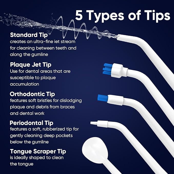 MySmile LP211 Cordless Water Flossers Portable Rechargeable Oral Irrigator for Teeth Cleaning 5 Cleaning Modes IPX7 Waterproof 8 Replacement Tips and a Storage Pouch (Pearl White)