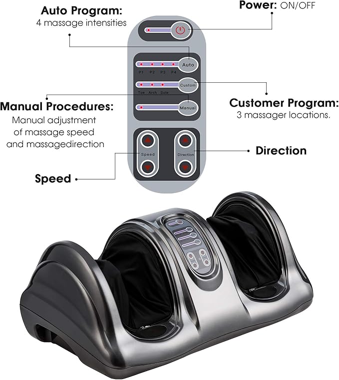 KOTEK Foot Massager Machine Shiatsu Foot &amp Calf Massager w/ 3 Massage Modes Remote Control Electric Deep Kneading Rolling Scraping Massage for Leg/Arm/Ankle Increase Blood Circulation (Grey)