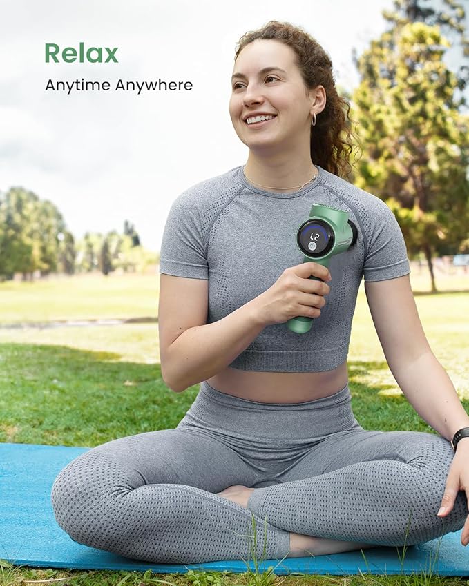 RENPHO Active Massage Gun Deep Tissue Percussion Massager for Back and Neck Portable Handheld Massager with 5 Speeds 5 Attachments Carry Case Green