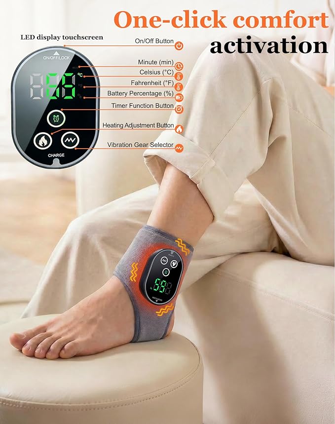 Cordless Foot Massager for Pain Relief &amp Circulation 4 Heat &amp 3 Vibration Modes with 3 Timers (30-Min Auto Off) Portable for Heel/Arch/Ankle Compact Design for Home Office Travel Gray