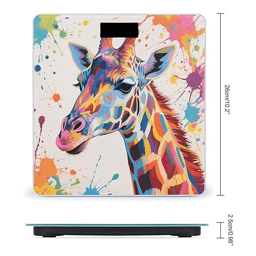Colorful Giraffe Painting Weight Scale Large Digital Bathroom Scales with Bright LED Display Non Slip Digital Scale and Step On Fashion Weighing Machine for Body