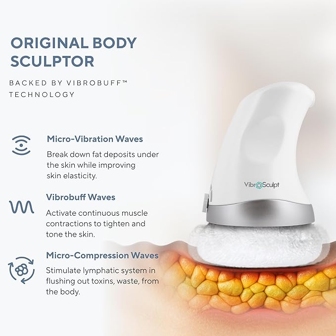 Vibro Sculpt 1.0 Body Sculpting Machine – Lymphatic Drainage Massager &amp Cellulite Massage Tool for Legs Stomach &amp Arms – with Interchangeable Pads that Helps Improve Skin Texture