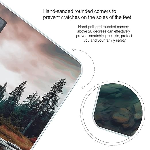 Scenic Lake Scale for Body Weight Anti-Slip Tempered Glass Digital Bathroom Scales Clear LCD Display Weighing Scale Safe Rounded Corners Smart Scales