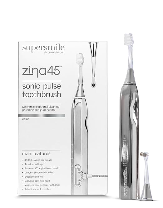 Supersmile Zina45™ Sonic Pulse Toothbrush – Angled Brush with polishing Head for Advanced Cleaning – for Visibly Whiter Teeth and Healthier Gums