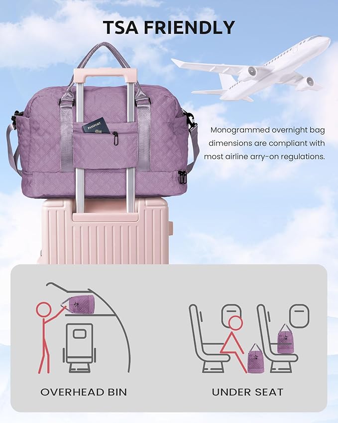 Girl Duffle Bag with Shoe Compartment Tween Weekend Duffle Bag Monogram Overnight Bag for Women with Trolley Sleeve &amp Wet Pocket Letter Kids Travel Bag with Makeup Bag (Letter K)
