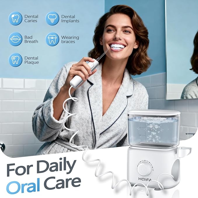 Water Dental Flosser 600ML Large Water Tank Oral Irrigator for Teeth 10 Modes Water Flosser with 5 Jet Tips Suitable for Multiple Users IPX7 Waterproof Electric Flossing Machine for Family White