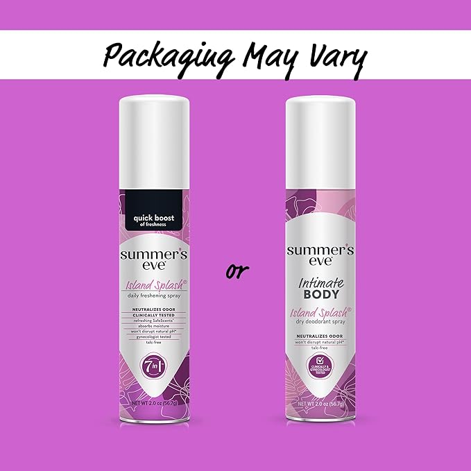 Summer's Eve Island Splash Daily Feminine Spray with Talc-Free Odor-Neutralizing and Moisture-Absorbing Formula 2 Oz Pack of 24