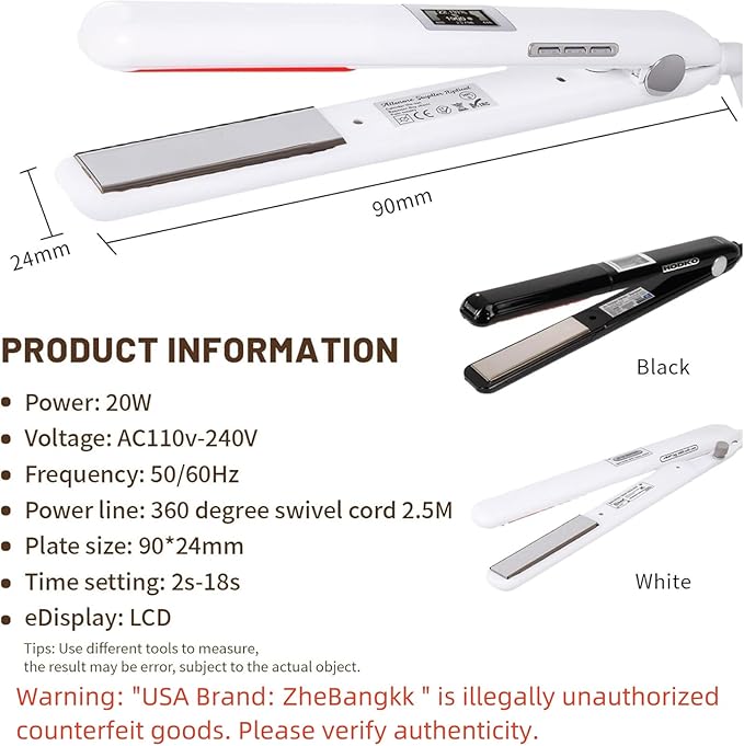 Ultrasonic Infrared Hair Care Iron Recovers The Damaged Hair LED Display Treatment Styler Cold Iron Straightener Infrared Straightener Styler (White)