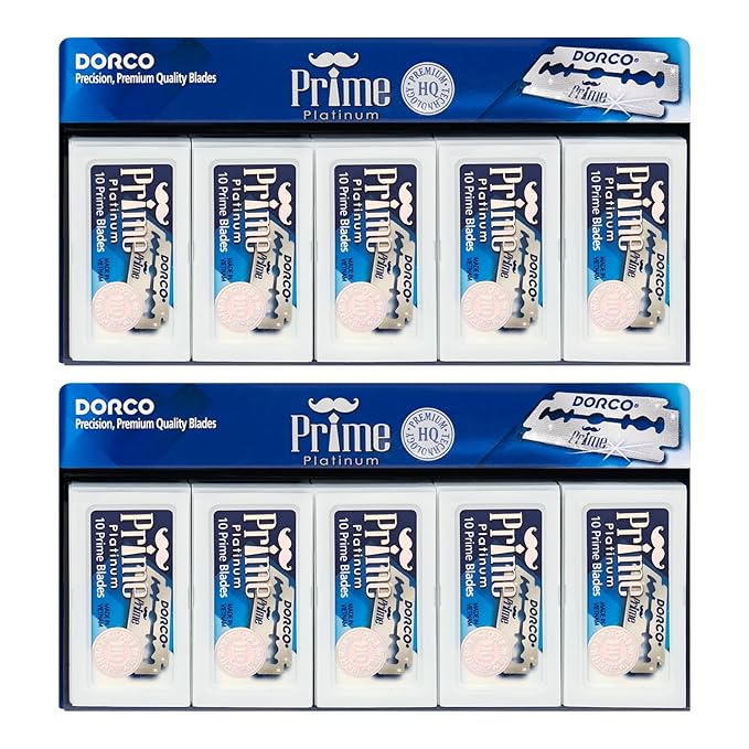 Dorco STP301 Prime Platinum Extra Double Edge Razor Blades 200 Count Premium Stainless Steel Shaving Blades Super Sharp for Smooth Precise Shave Stocking Stuffers