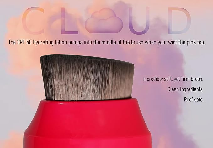 CLOUD Brush on Mineral Sunscreen Lotion - SPF 50 - No-Mess Applicator for Kids Babies &amp Family - Reef Safe Non-Nano Zinc Oxide No Messy Hands Blends Clear Fragrance Free Moisturizing.