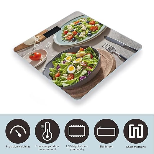Delicious Salad Bathroom Scale for Body Weight Bathroom Weighing Scales with Back Lit LED Display Sturdy Tempered Glass Body Weight Bathroom Scale 400lb Weighing