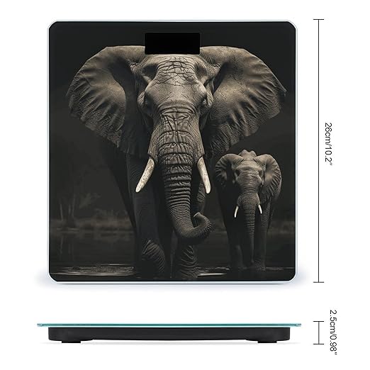 Elephant Black Bathroom Scale for Body Weight Bathroom Digital Electronic Weighing Scale with Back Lit LED Display Sturdy Tempered Glass Weight Watchers Scales 400lb