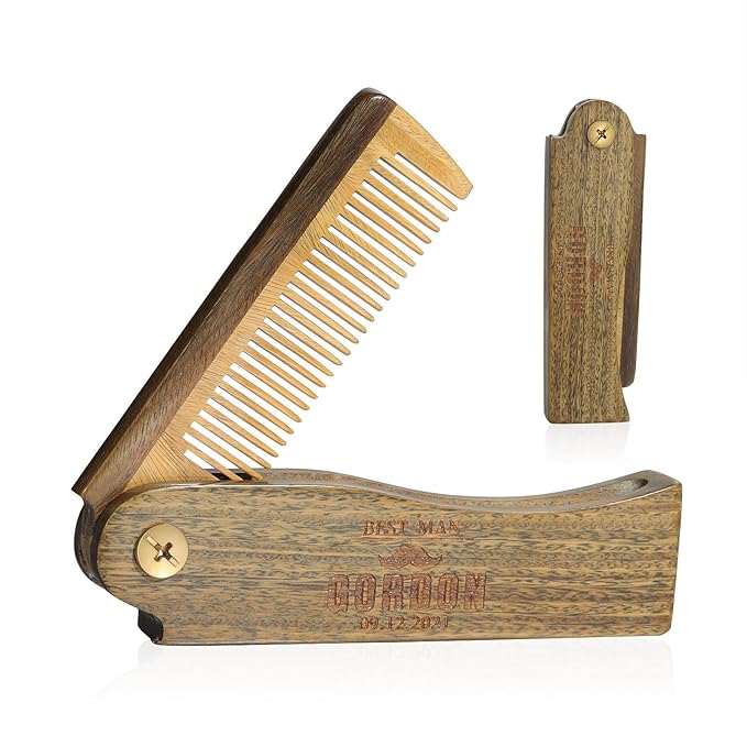 Wooden Beard Comb for Men Wooden Combs with the Engraving Folding Pocket Comb for Moustache Beard &amp Hair (Wood One)