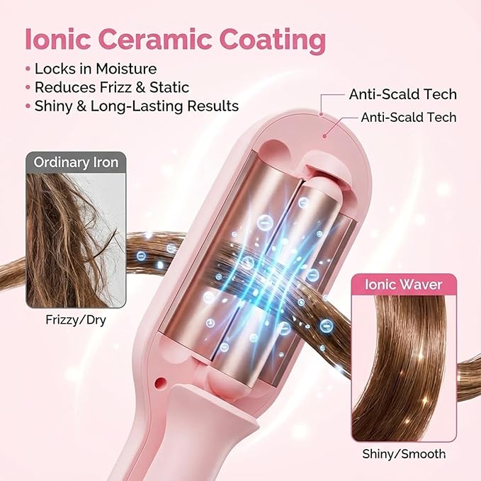1&amp1.25 Inch Hair Crimper for Women - Curling Iron Waver Hair Tool to Adjustable Groove - Rizadora para Cabello - Anti-Scald Tech Hair Waver - Ionic Ceramic Coating for Long-LastingFast HeatingPi