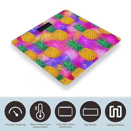Digital Bathroom Weighing Scale Energy Saving Scale Smart Scale for Body Weight Tropical Pineapples Palm Leaves