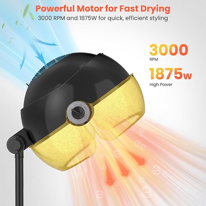 TASALON Gold Portable Hooded Hair Dryer for Home Standing 1875w Ionic Hooded Dryer on Wheels with Hood Professional Adjustable Height Sit Under Bonnet Dryer for Women and Beauty Salon