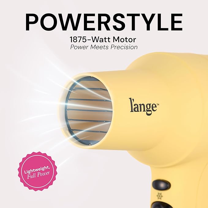 L'ANGE HAIR PowerStyle Turbo Ionic Hair Dryer | 1875 Watt Professional Blow Dryer with Diffuser &amp Concentrator | Multiple Heat &amp Speed Settings for Fast Drying | Salon-Grade Styling Tools Yel