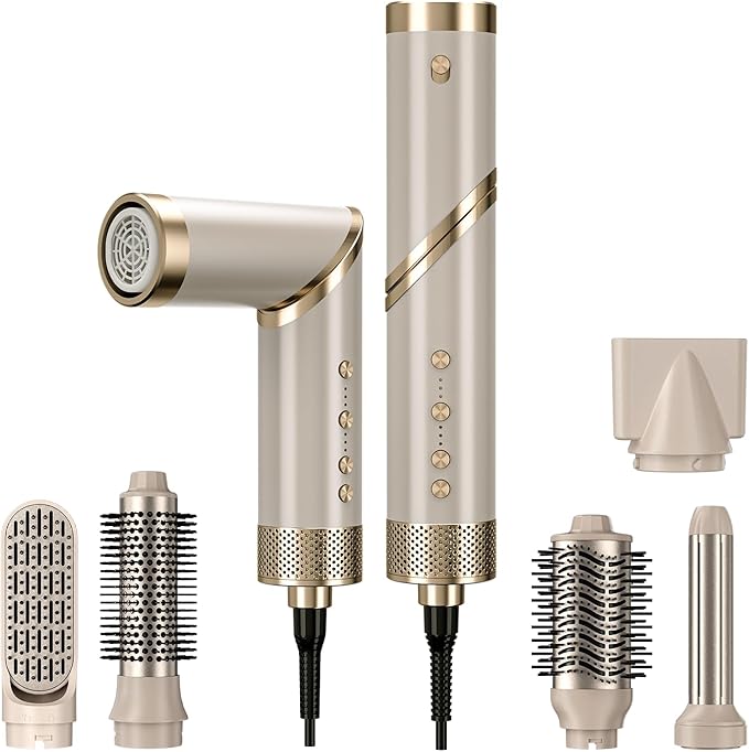 Foldable 2-in-1 Hair Styler (Dries &amp Styles) | Your Choice of 5-Piece or 9-Piece Attachment Kit | Adjustable High/Low Heat &amp Speed for All Hair Types (Straight Wavy Curly Thick) (501)
