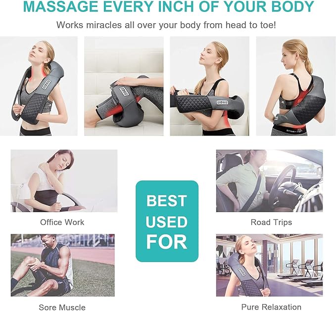 Medcursor Neck Massager Portable Electric Shiatsu Back Massage Device with Heat Deep Tissue 3D Kneading Pillow for Muscle Pain Relief (No Battery)