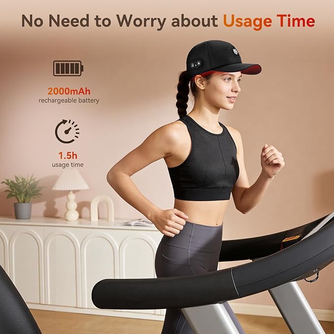 Red Light Cap for Hair: Cordless Red Light Hat with 2000mAh Rechargeable Battery Adjustable Size Portable Heating Cap and Light-Based Device for Men &amp Women at Home or Traveling