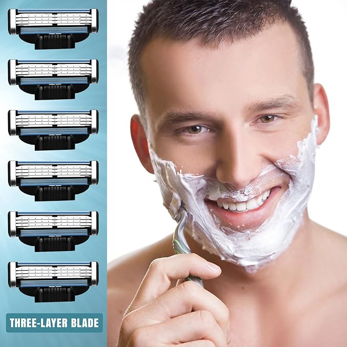 Razor Refills for Men 24 Count Compatible With Mach3 Razor Blade Refills Dual Lubrication Blades for Extra Close &amp Comfortable Shave Value Pack