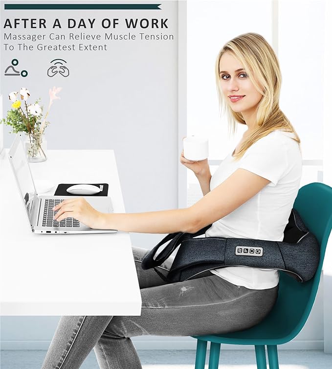 Mo Cuishle Shiatsu Neck and Back Massager with Heat – Deep Kneading for Shoulder and Neck – Ideal Gift for Men Women Mom Dad Him &amp Her – Perfect for Christmas Mother's Day Father's Day Birth