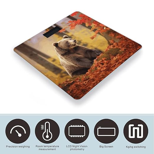 Brown Bear in Autumn Scale with LCD Precision Weighing Scales Sturdy Tempered Glass Weight Scales Easy-to-Read Anti-Slip Weight Digital Bathroom Scale for Daily